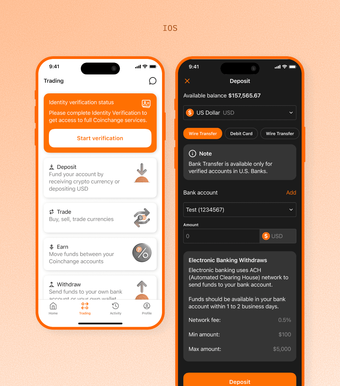 Coinchange mobile app activity and investment screens.